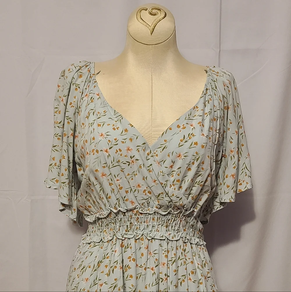 Altar'd State Light Sage Floral Smocked-Waist Dress - Picture 2 of 10